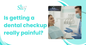 Smiling patient during a comfortable dental checkup with a friendly dentist at Sky Dental Vijayawada.